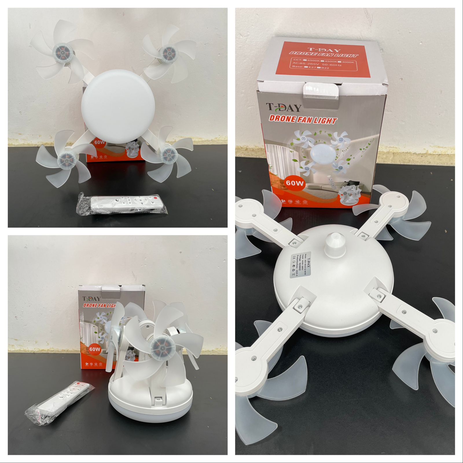 Lámpara LED con 4 Ventiladores y Control Remoto - 60W